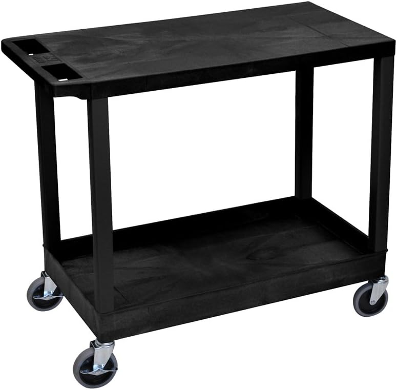Offex 32 x 18 Mobile Heavy-Duty Multipurpose Utility Cart with One Tub and One Flat Shelf, Push Handle - Black, Great for Garage, Shop or Storage Area