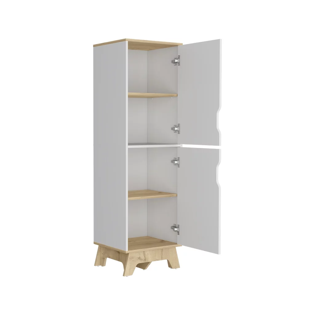 CoSoTower Single Kitchen Pantry Wallas, Four Shelves, Two Doors, Light Oak / White Finish