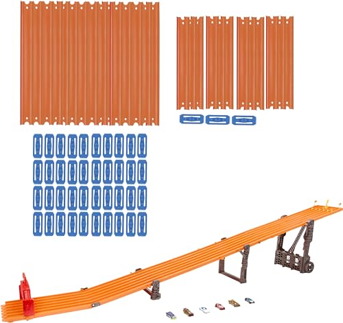 Hot Wheels Toy Car Playset with Lights, Sounds & 6 1:64 Scale Vehicles, Super 6-Lane Raceway, 8-foot Track that Rolls Up for Storage