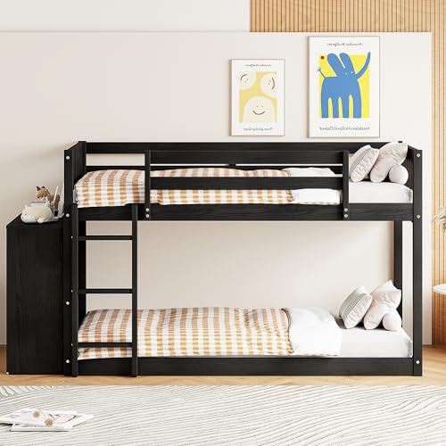 Ball & Cast Full Over Full Bunk Bed with Twin Size Trundle and Built in 4 Drawer,Wood Bunkbed w/Storage Ladder & Slat Support