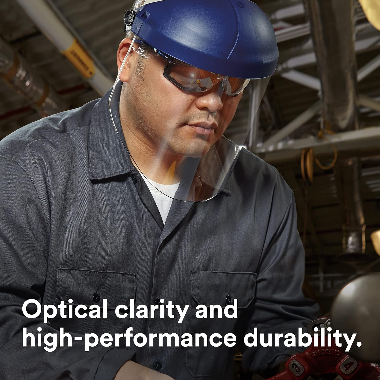 3M H8A Ratchet Headgear and Visor Combination with 3M WP96 Clear Polycarbonate Faceshield, Complete Headgear and Face Shield Safety System, ANSI Z87