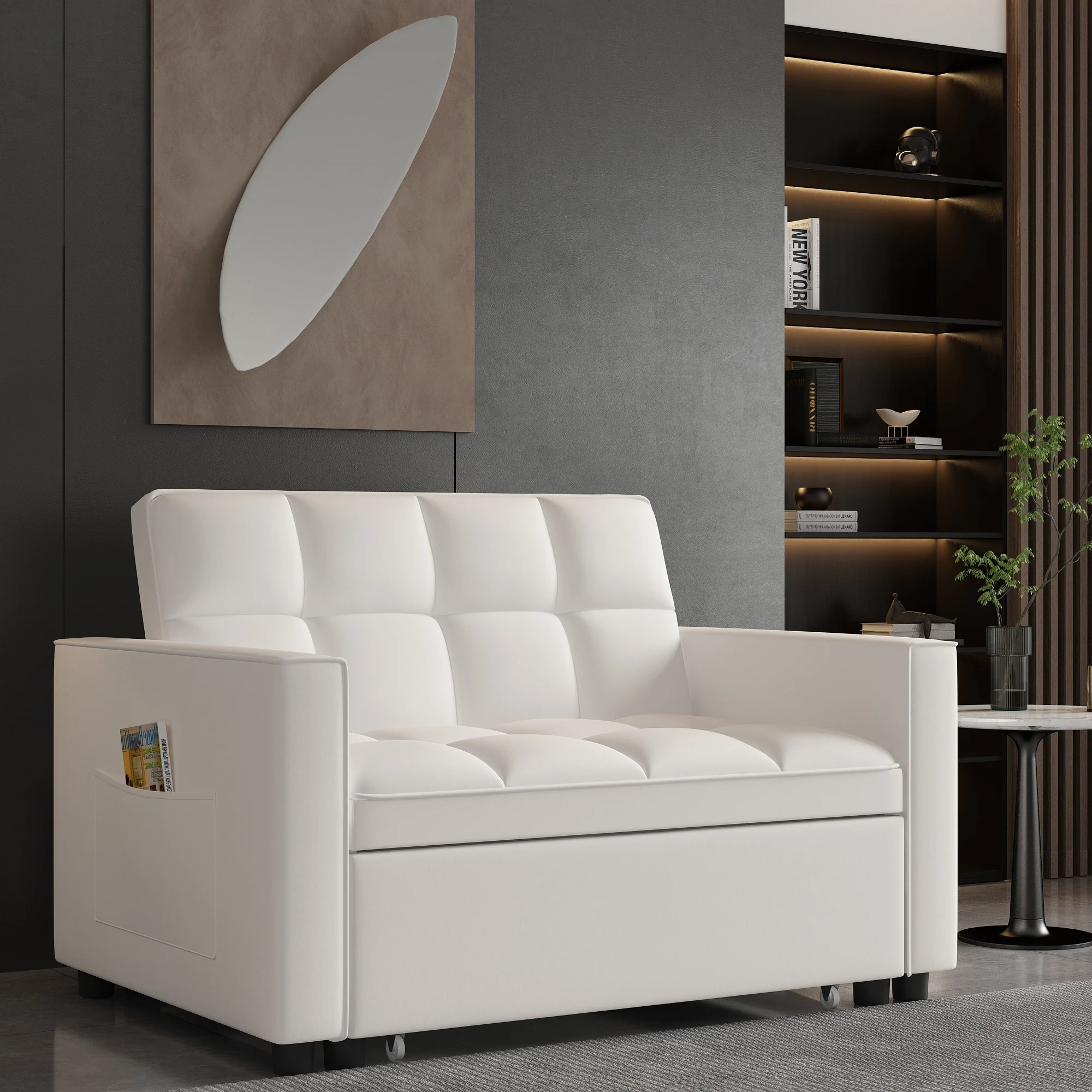 Sleeper Sofa Couch Bed 3-1 Loveseat Sleeper with Pullout Bed Off white
