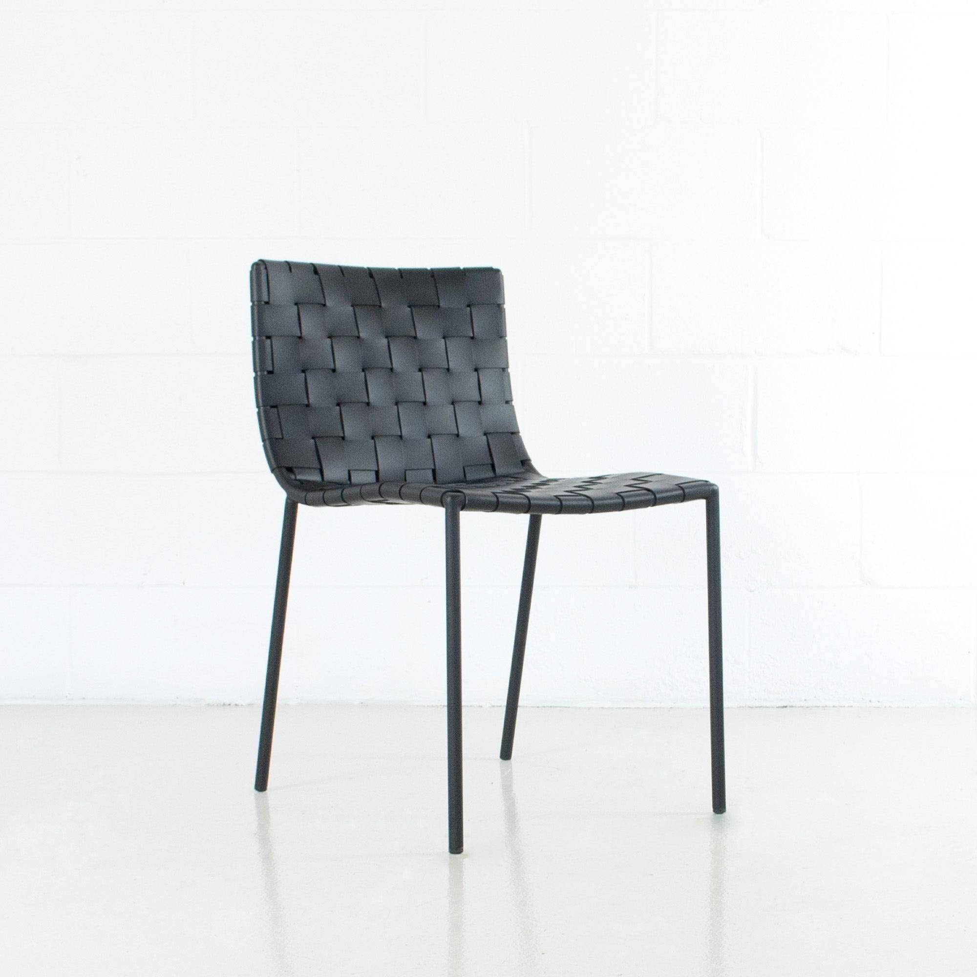 Elite Living Soho Mid-Century Modern Leather Weave Dining Chair - Single - Black - Dining Height
