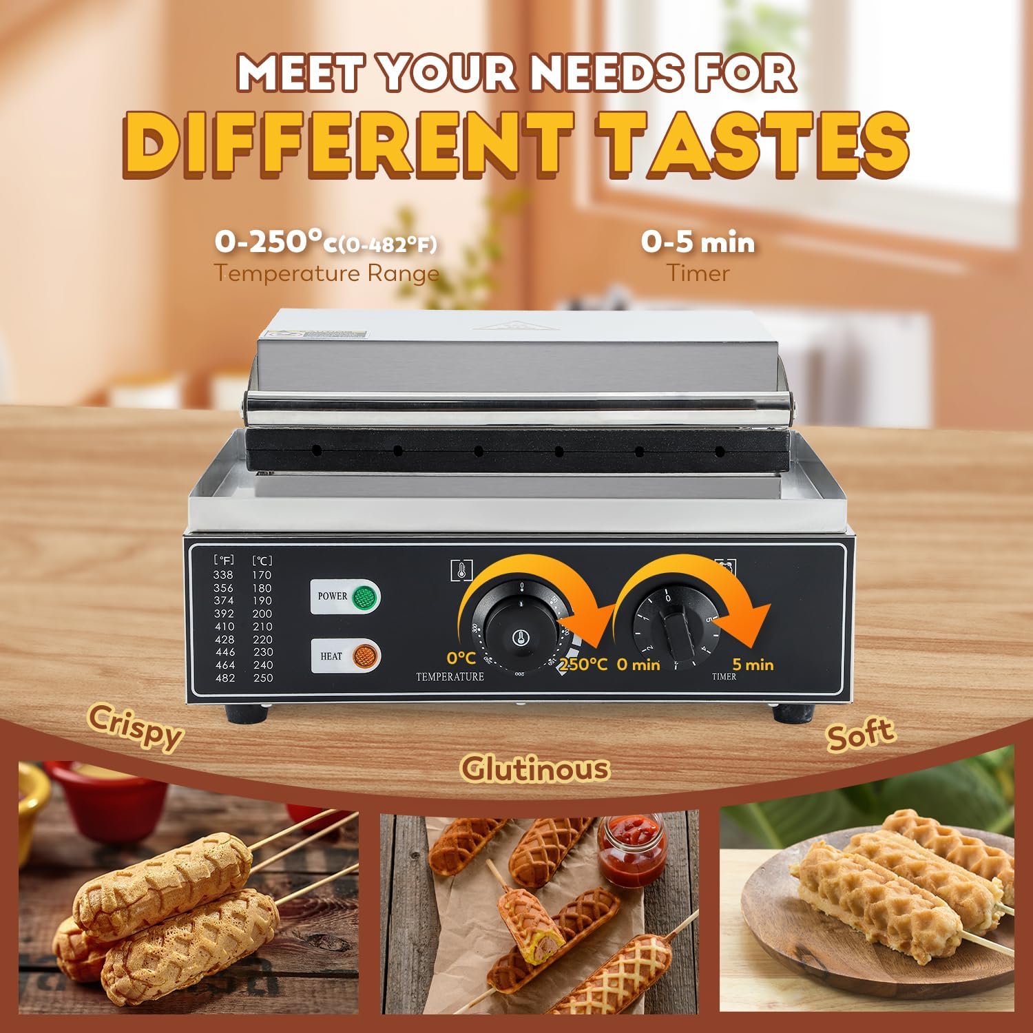 CGOLDENWALL Commercial/Home Corn Dog Waffle Maker Machine 1550W 6Pcs French Muffin Irons Non-stick Stainless Steel Waffle Stick Maker