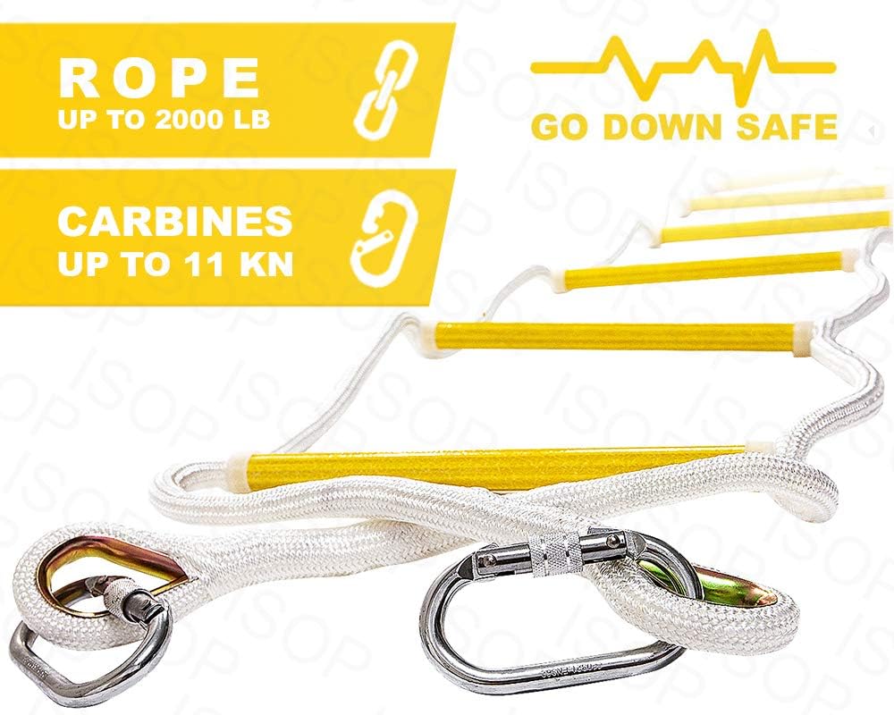 ISOP Fire Escape Ladder for Second Story Windows 13ft Weather Resistant Safety Rope Window Ladder Fire Escape 2 Story with Hooks (13ft with Hooks)