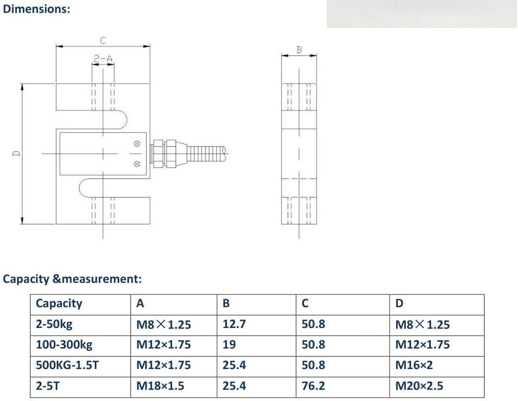 Pull Pressure Force S-type Load Cell Sensor with Cable 3T (3T)