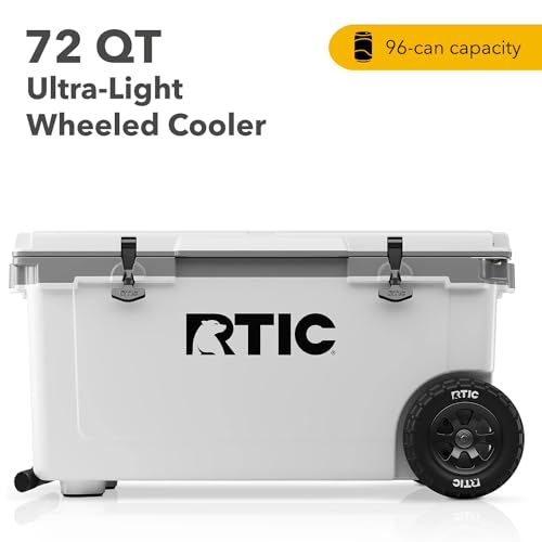 RTIC 72 Quart Ultra-Light Wheeled Cooler Hard Insulated Portable Ice Chest Box for Beach, Drink, Beverage, Camping, Picnic, Fishing, Boat, Barbecue