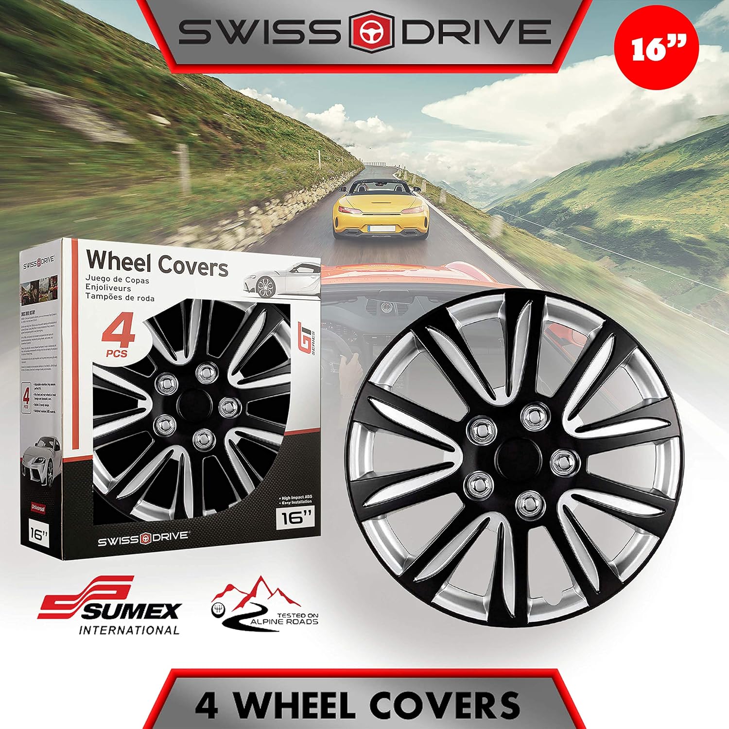 Swiss Drive Hubcaps 15-Inch Set of 4 - Luxurious Blank and Silver Design - Durable and Reliable Automotive Wheels - Easy to Install