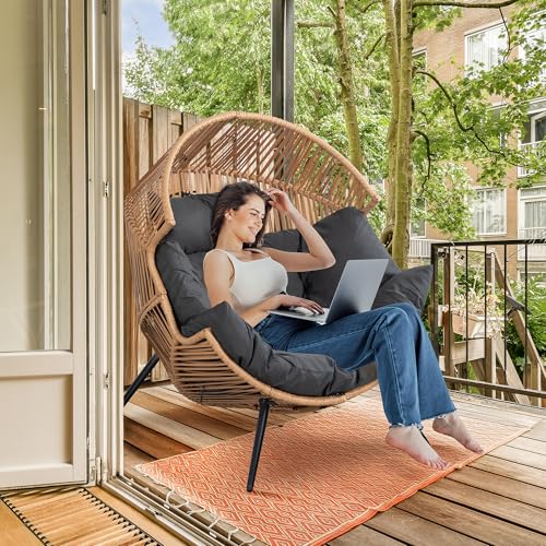 Shintenchi Wicker Egg Chair Outdoor Rattan Patio Chair with Cushion,Oversized Patio Lounge Chairs with Cushion Egg Basket Chair