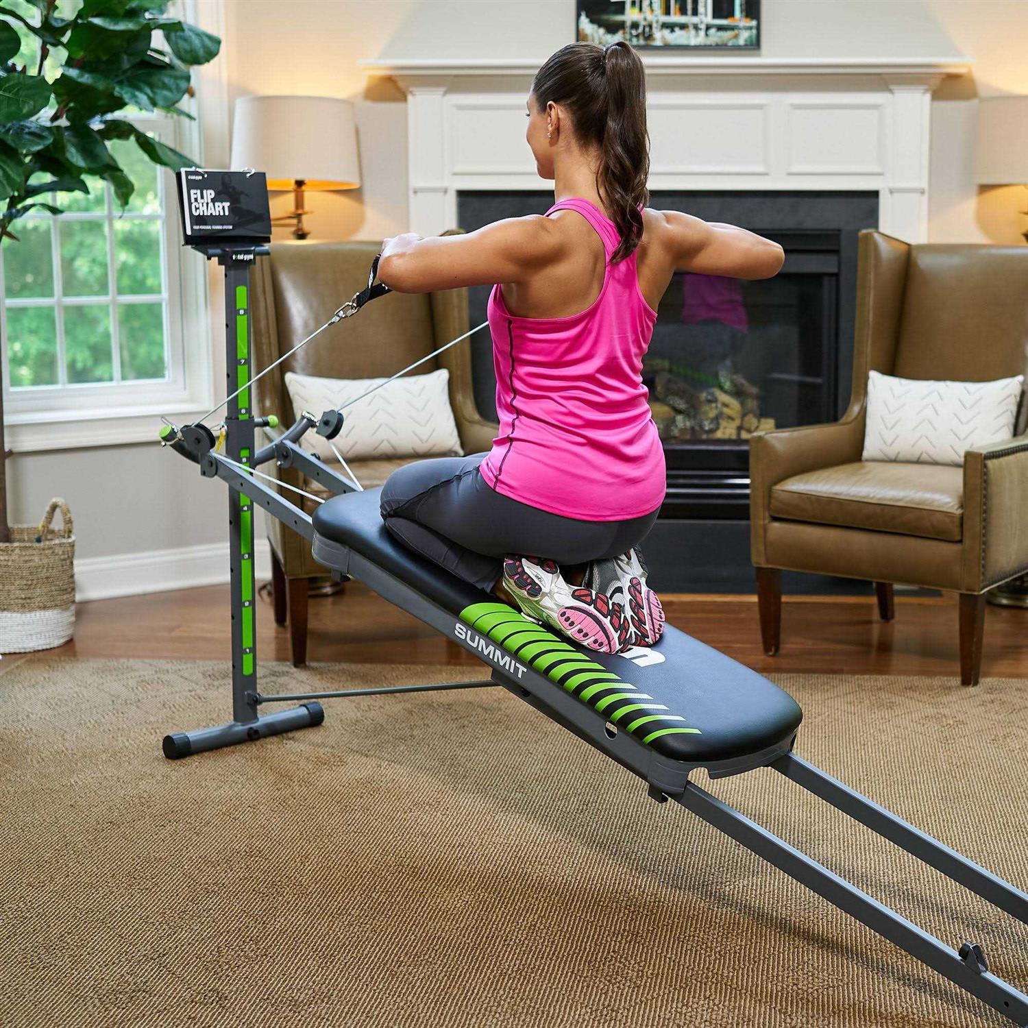 Total Gym Summit Adjustable Home Fitness 70 Exercise Workout System w/ Wing Attachment, Squat Stand, Dip Bars, and Leg Pull Accessory
