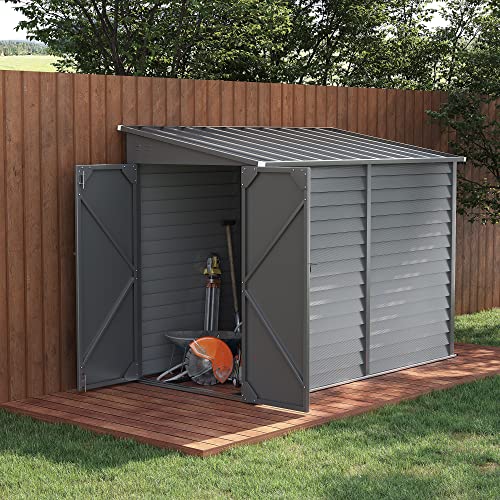 Outsunny 4.6' x 9' Steel Outdoor Storage Shed, Lean to Shed, Metal Tool House with Foundation Kit, Lockable Doors