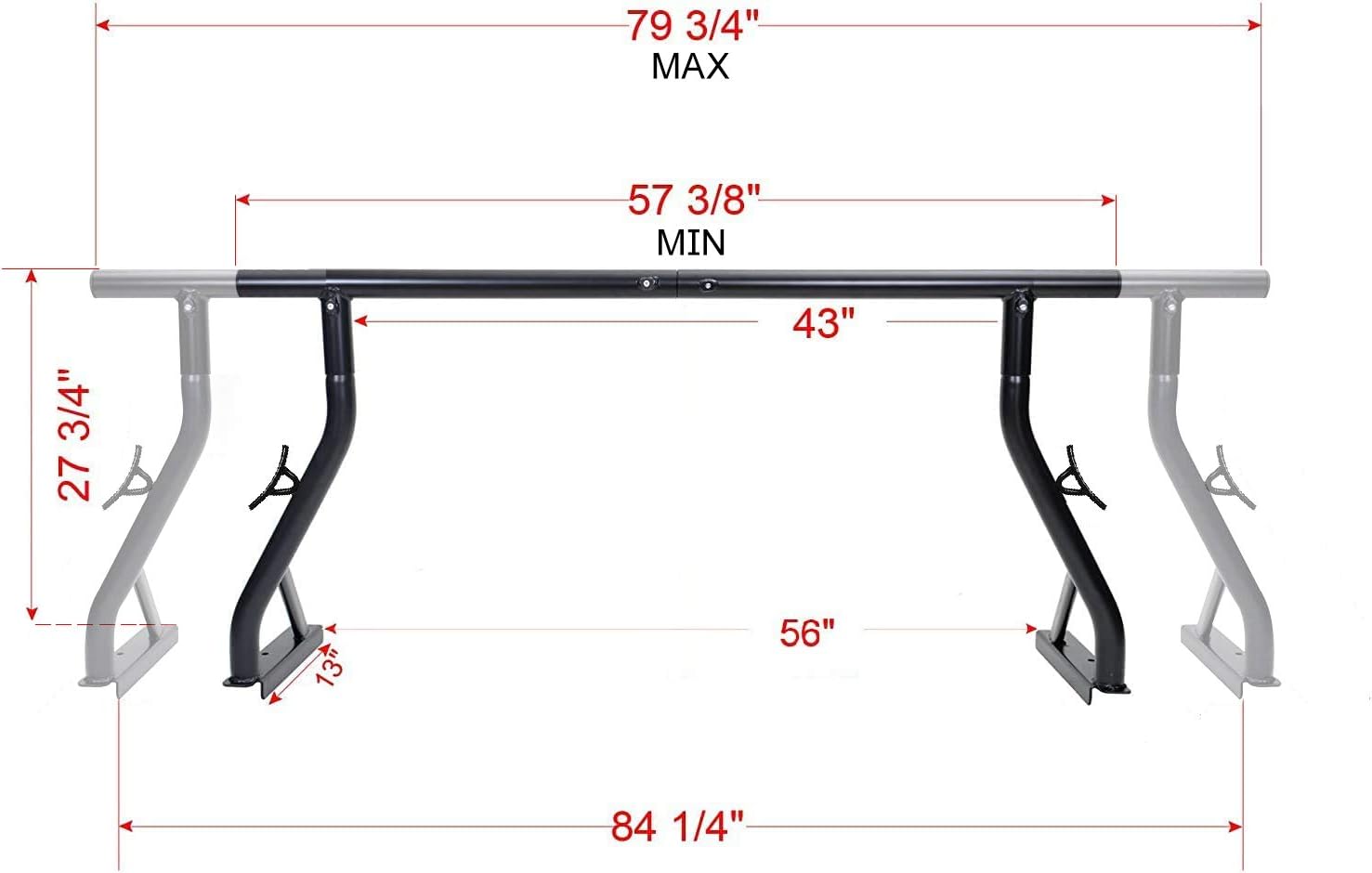 TMS 800Ibs Capacity Extendable Universal Steel Pickup Truck Ladder Rack Lumber Two bar Set (Patent Pending) (27-3/4'')