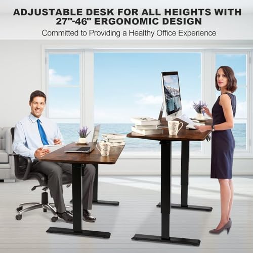 Electric Standing Adjustable Height Desk 55'' x 24''Sit Stand Desk with Charging Station, 2 USB Ports, 3 Power Outlets, 4 Caster
