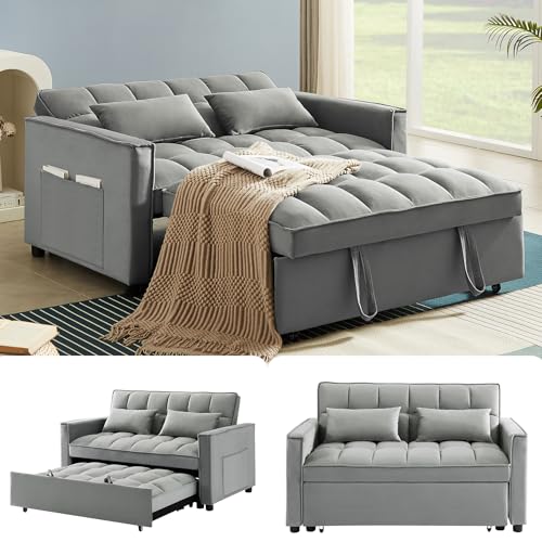 3 in 1 Convertible Sleeper Sofa Bed with Pullout Bed, Small Sofa, Loveseat Futon Sofa with Pillows, Pockets, Adjustable Backrest