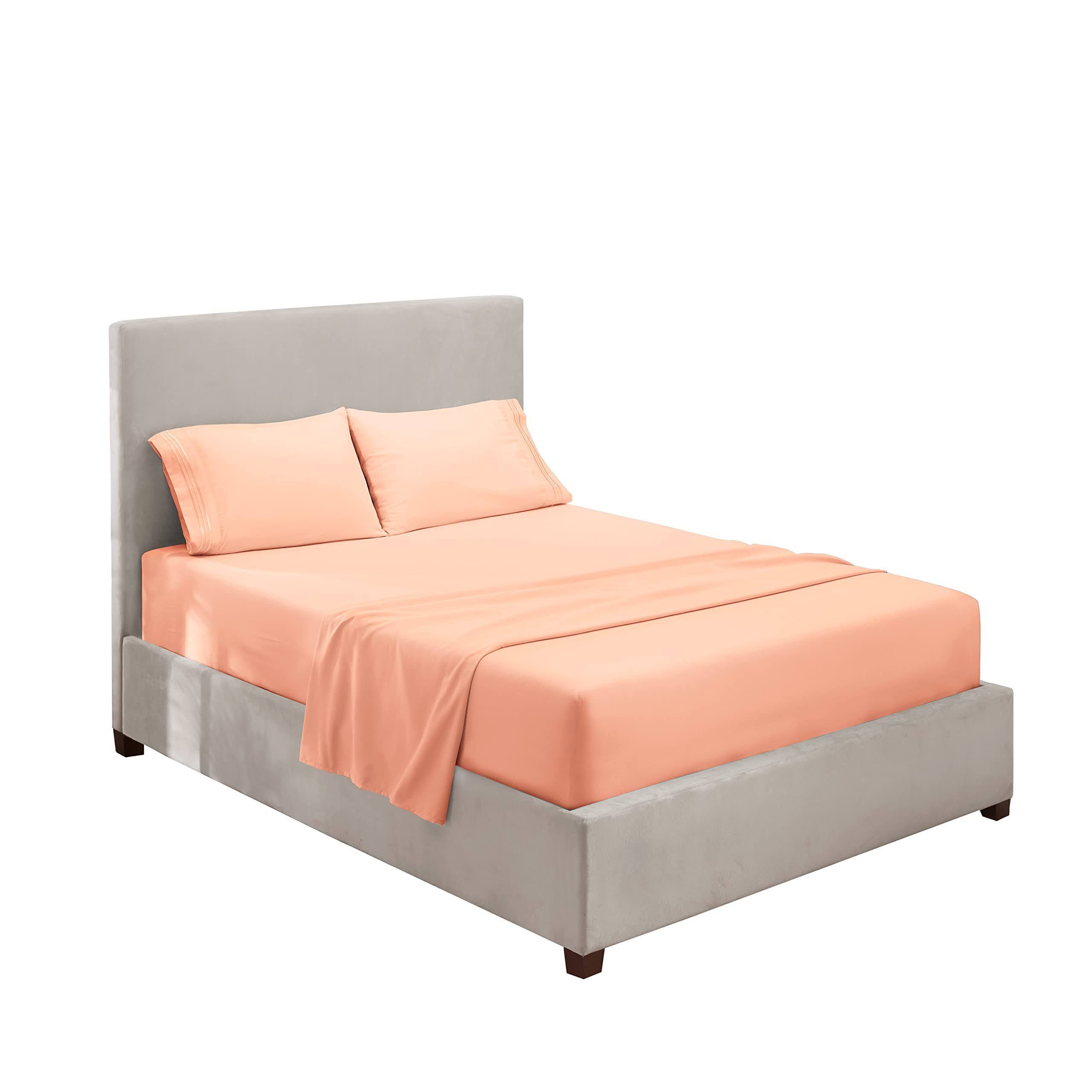 Clara Clark Premier 1800 Collection Deluxe Microfiber 3-Line Bed Sheet Set, California King, Peach