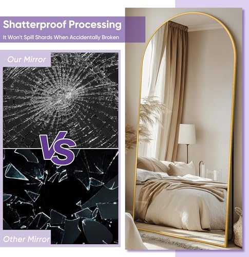 Full Length Mirror, 76"x34" Arched Floor Mirror Freestanding, Floor Standing Full Body Mirror with Stand for Bedroom