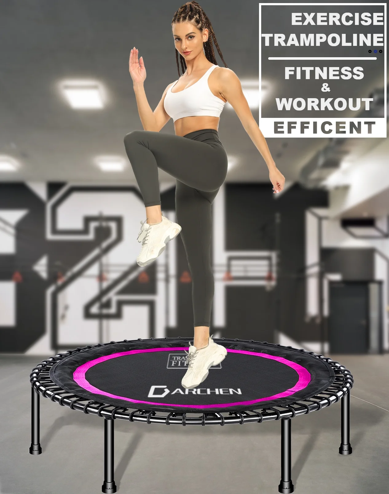 Darchen 450 lbs Mini Trampoline for Adults, Indoor Small Rebounder Exercise Trampoline for Workout Fitness for Quiet and Safely Cushioned Bounce