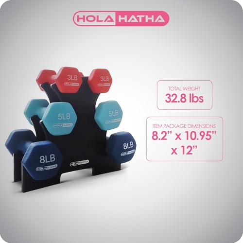 HolaHatha Neoprene Dumbbell Free Hand Weight Set with Rack, Ideal for Home Exercises to Gain Tone and Definition