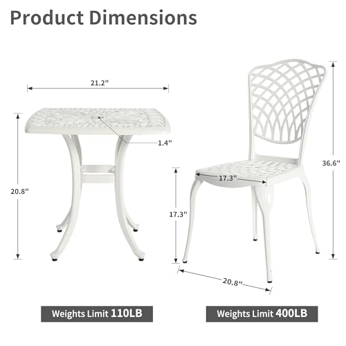 HOMEFUN Bistro Table and Chairs Set of 2 Outdoor 3 Piece Patio Set, Rose Pattern Cast Aluminum Bistro for Garden Balcony
