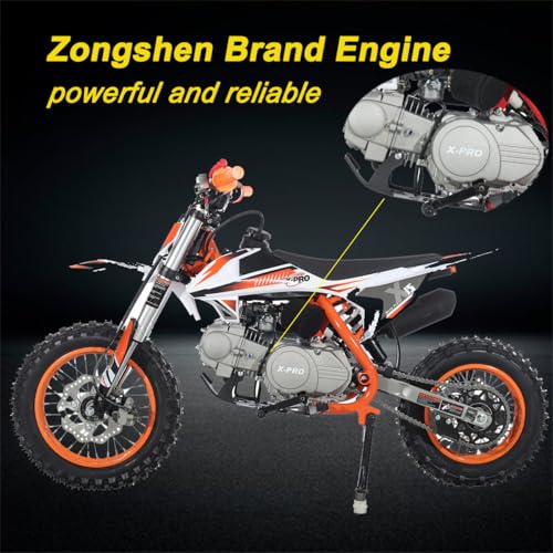 X-PRO X15 110cc Zongshen Brand Engine Dirt Bike with Semi-Automatic Transmission, Kick Start,12"/10" Wheels! (Black)