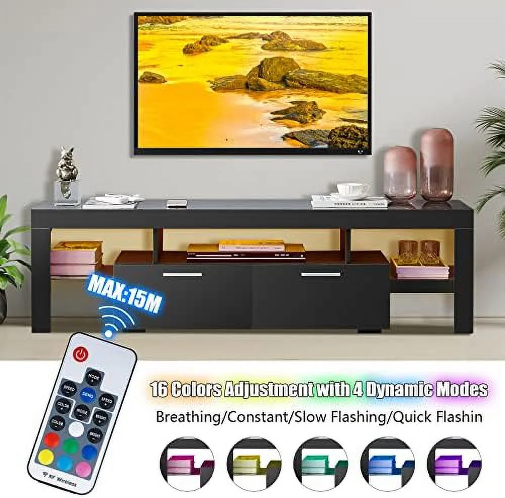 TQJKLFDY Modern LED TV Stand with  and LED Lights for 55/65/70/75 inch TV  White TV Console Table with High Glossy Entertainment Center for Gaming