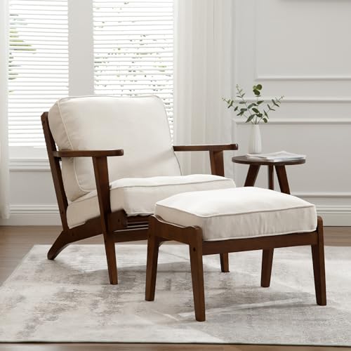 chairus Mid-Century Modern Accent Chair Linen Fabric Upholstered Living Room Chair Comfy Single Chair for Bedroom Reading Room Lounge with Arm &