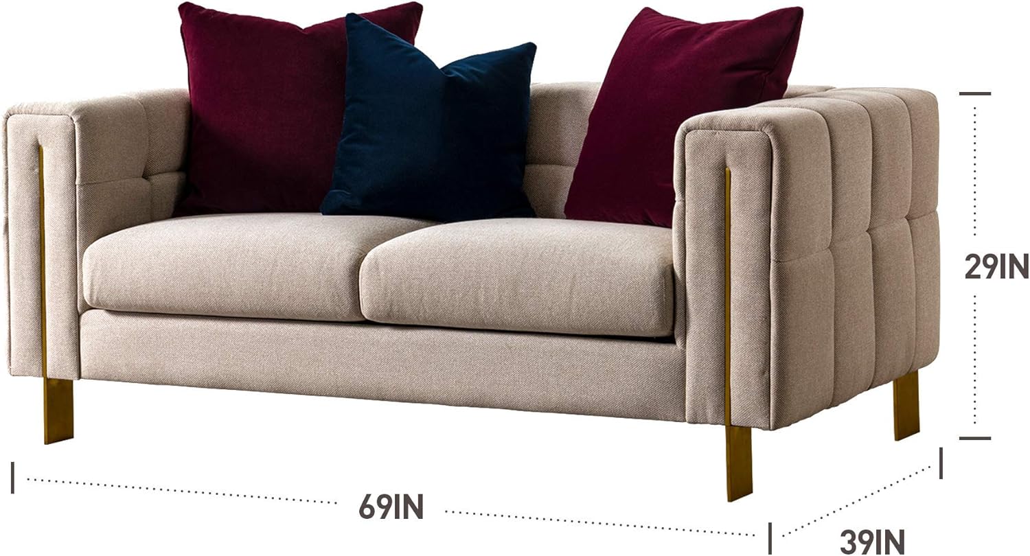 Acanva Modern Living Room Sofa Linen-Like Straight Arm, 69 W Loveseat, Beige