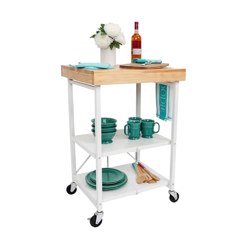 Origami Folding Kitchen Cart on Wheels, 3-Tier Foldable Rolling Cart - Chefs Outdoor Cart for Wine and Food, Microwave Cart, Plating Shelf