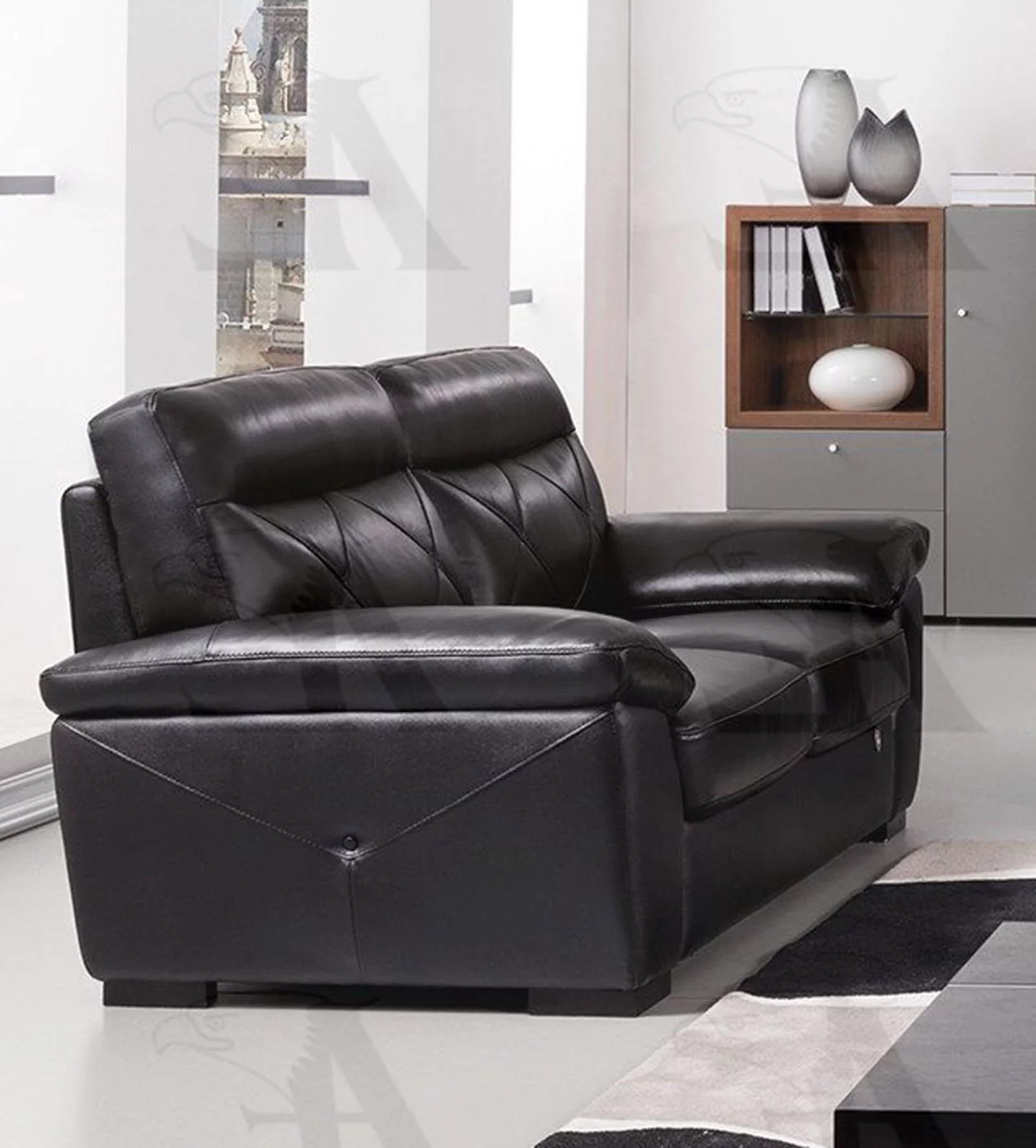 Black Sofa and Loveseat Set Italian Leather 2Ps American Eagle EK081-BK
