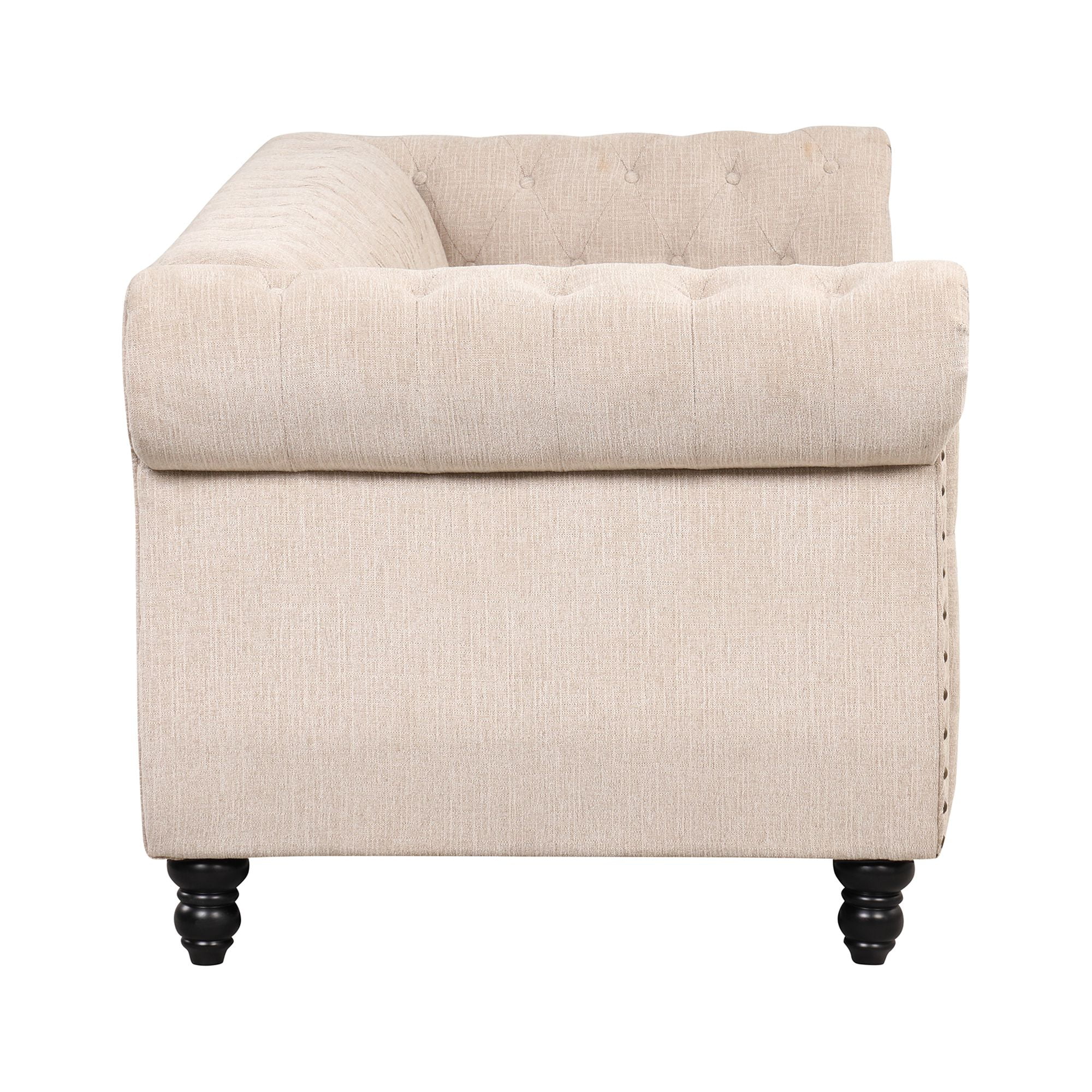 Classic 3 Seater Button Tufted Sofa, Upholstered Couch with Nailhead Rolled Arms Removable Cushions for Living Room Office Bedroom