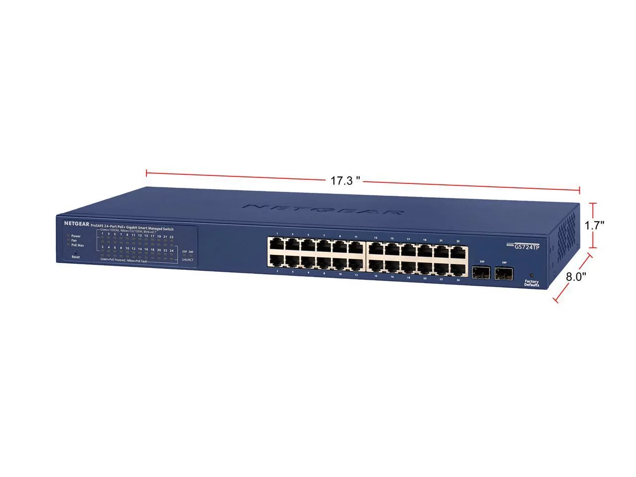 Netgear 24-Port Gigabit PoE+ Smart Managed Pro Switch with 2 SFP Ports - 24 x Gigabit Ethernet Network, 2 x Gigabit Ethernet Expansion Slot