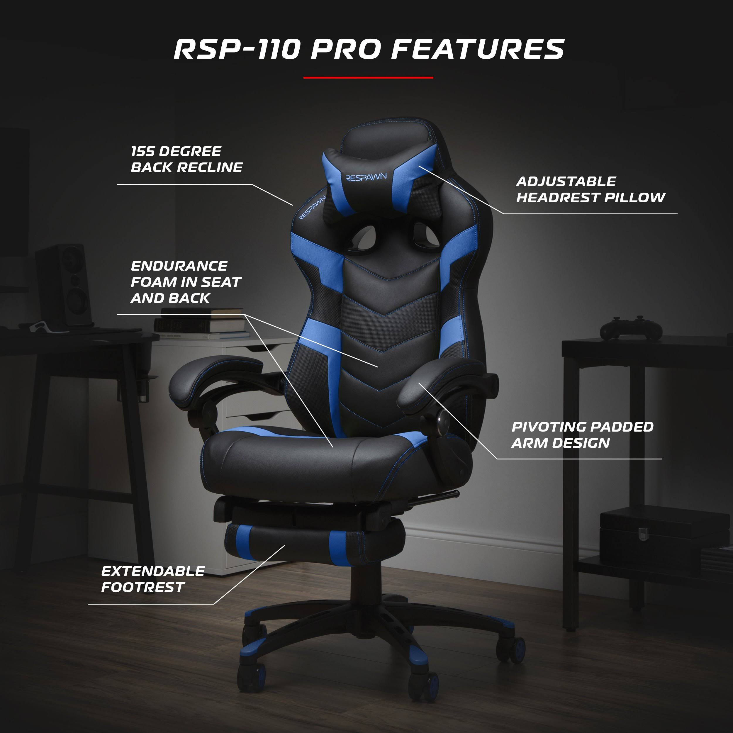 Respawn 110 Racing Style Reclining Gaming Chair with Footrest (Green Pro)