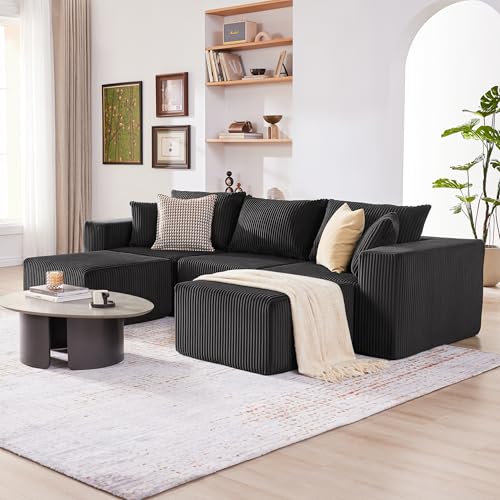 107.4" Cloud Couch Sectional, Modular Sofa with Deep Seat, Plush Corduroy L Shaped Boneless Couch, Convertible Sectional Couches for Living Room