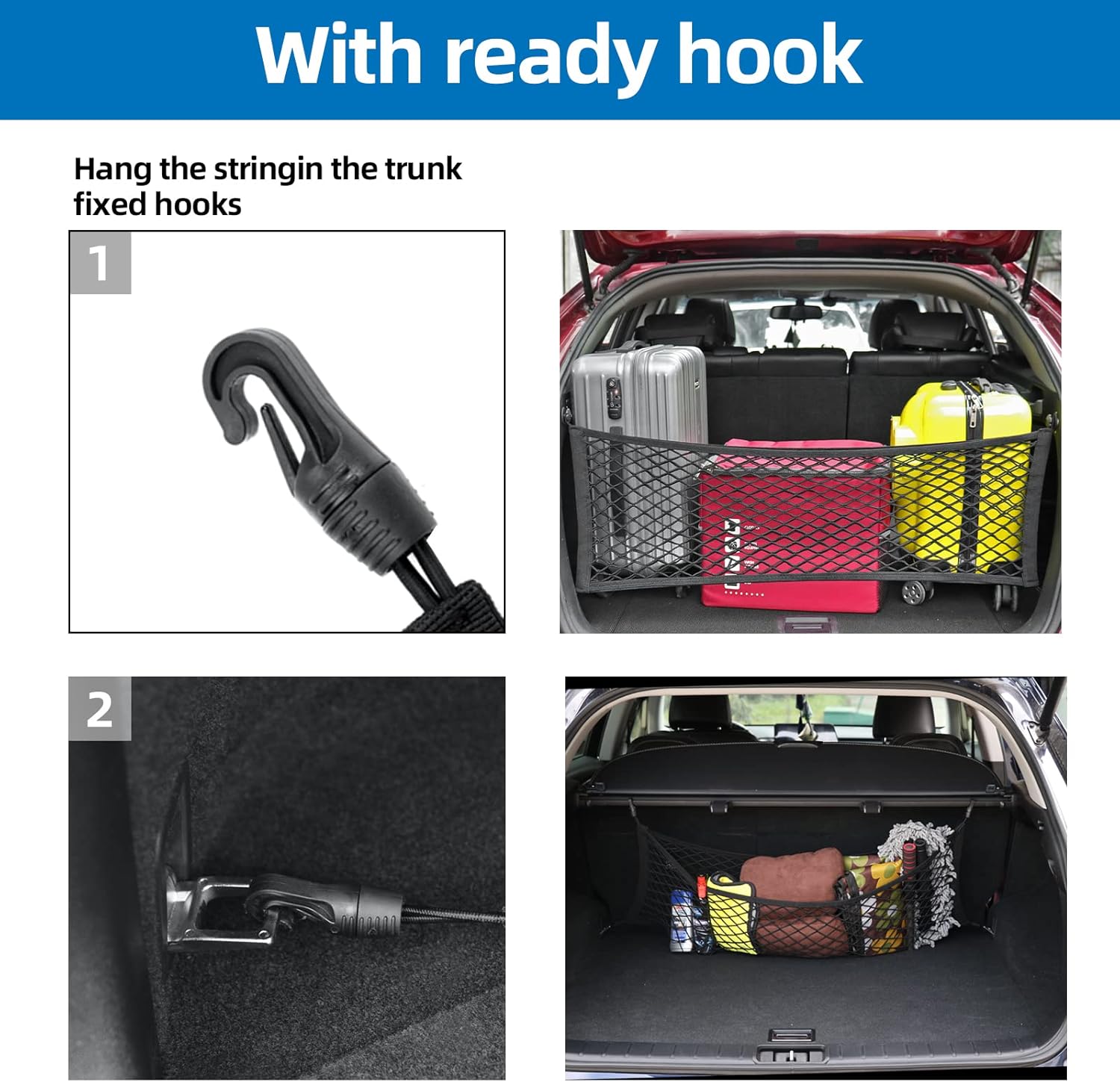 Double-Layer High Elastic Car Rear Cargo Net for SUV Car Trunk Net Organizer, Automotive Cargo Nets