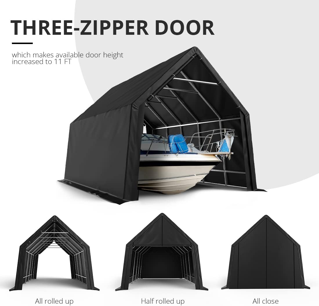 KING BIRD 13' x 20' x 12' Heavy Duty Anti-Snow Carport for SUV, Full-Size Truck and Boat, Outdoor Car Canopy Boat Shelter with Reinforced Ground Bars