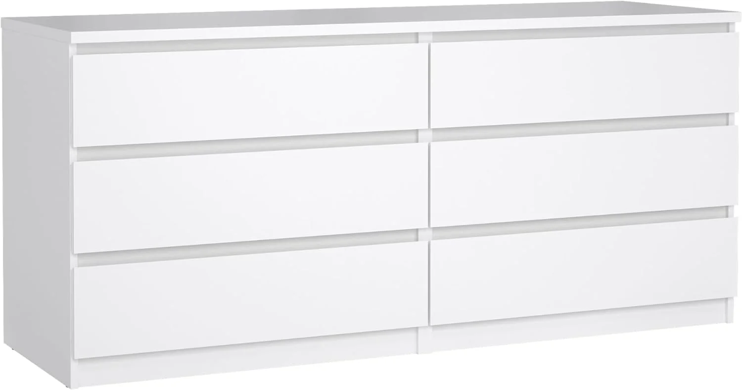 ONKER Scottsdale 6 Drawer Double Dresser, White High Gloss - Curated Treasures Market