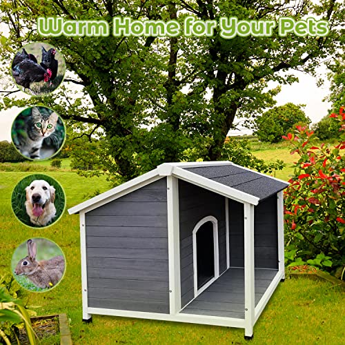Outdoor Wooden Dog House,Waterproof Kennel with Deck and Sloped Roof,High Stability Pet Dog Cage for Small/Medium Puppy