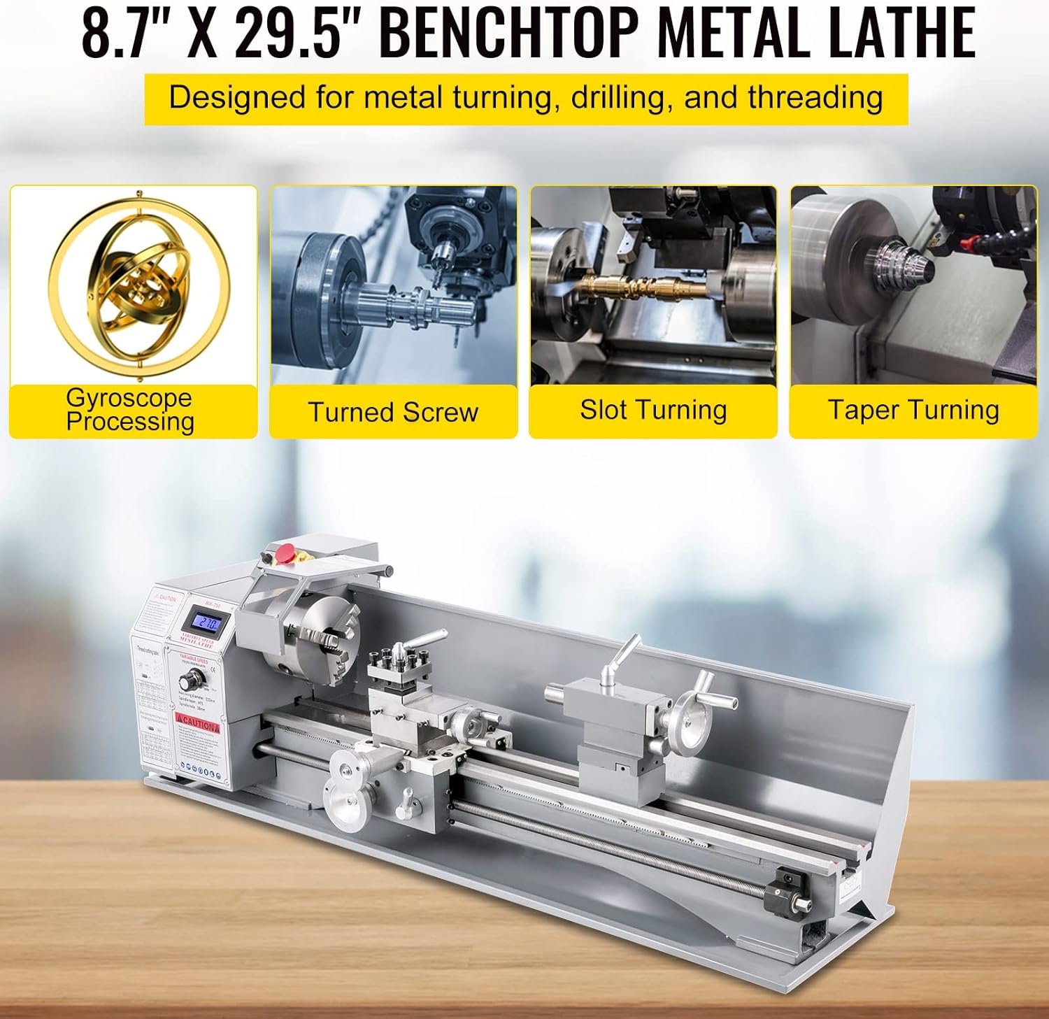 VEVOR Metal Lathe 8.7 x 29.5 Inch/220 x 750MM Mini Metal Lathe 750W Infinitely Variable Speed Mini Lathe Machine LED Screen for Counter Face Turning