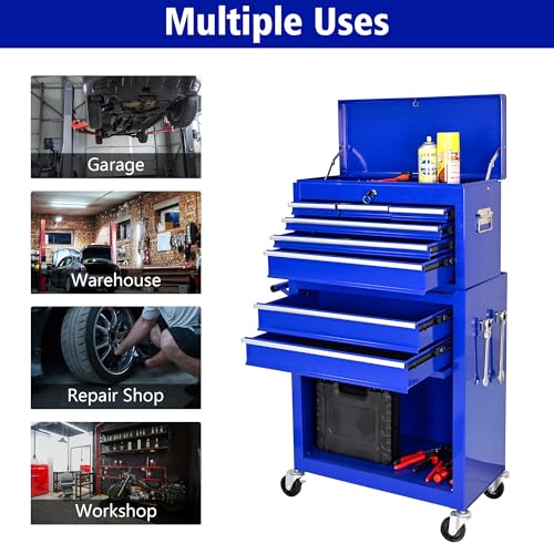 5-Drawer Rolling Tool Chest, Modular Tool Cabinet with Brake Casters & Removable Drawers, Workshop Toolbox Cart for Factory/Garage, Black