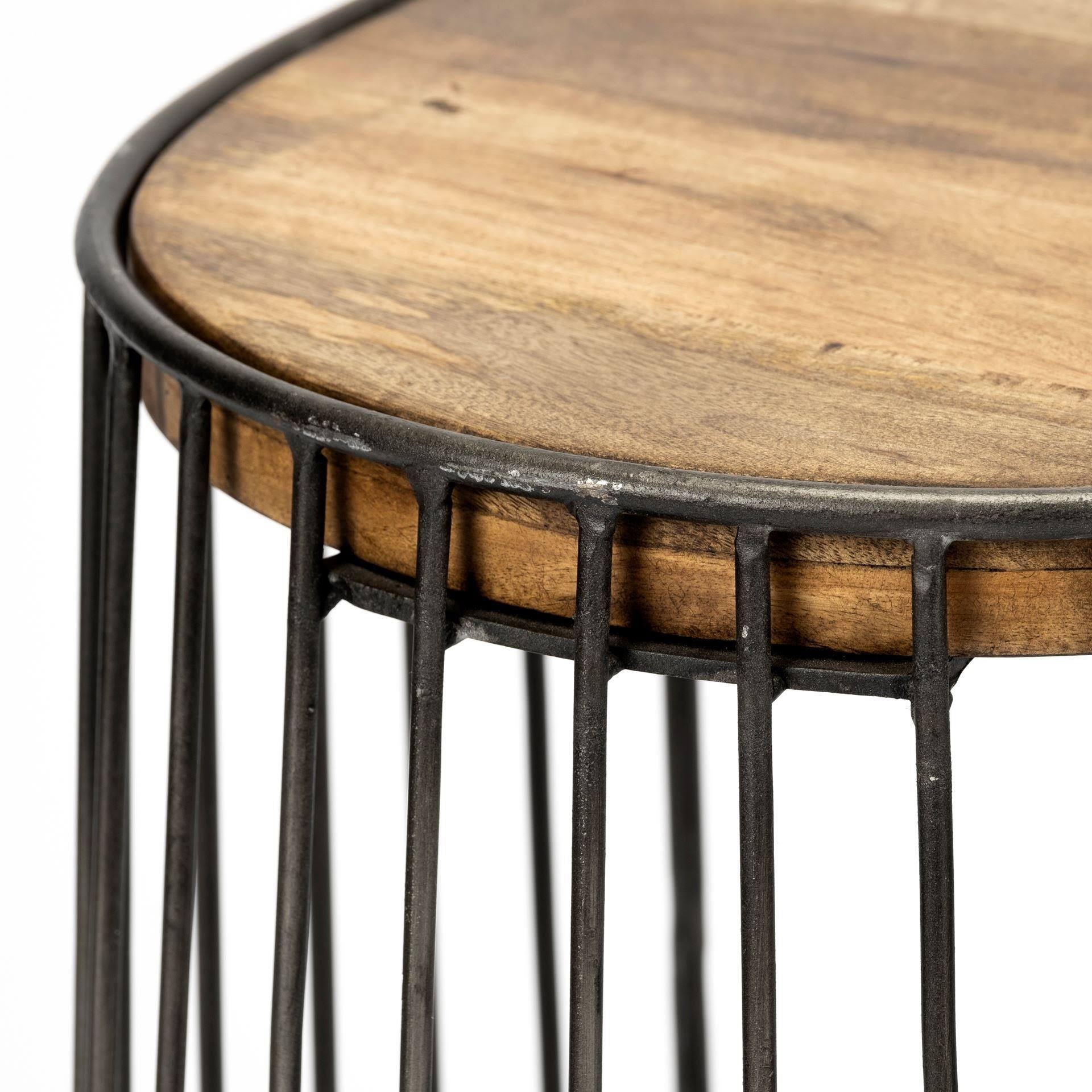 Seagram 26.5x22 Seat Height Brown Wood Seat Black Metal Frame Stool Mercana