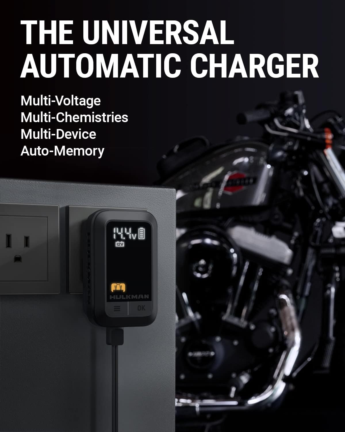 HULKMAN Sigma 1 Amp Automatic Car Battery Charger and Maintainer for 6V and 12V Battery with LED Screen Trickle Charger with Desulfator for Lead-Acid