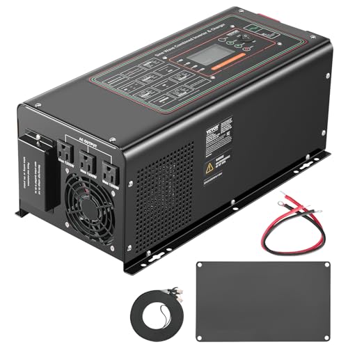 VEVOR Pure Sine Wave Inverter Charger, 2000 Watt, DC 12V to AC 120V, Battery Charger with LCD Display, Remote Control