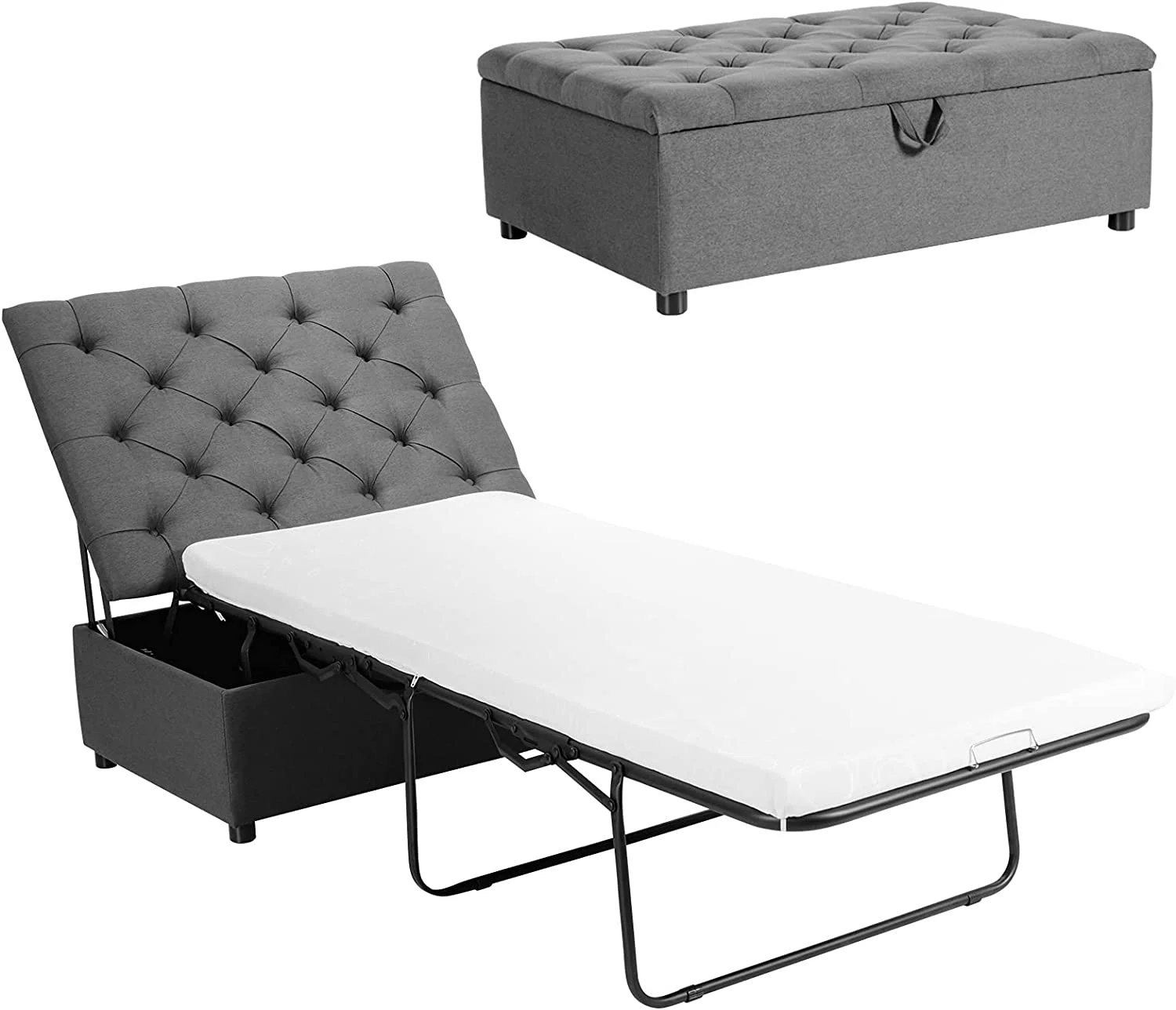 Ottoman Folding Bed, Fold Out Sleeper Bed with Mattress, Convertible Chair into Sofa Bed, Couch Sleeper w/Steel Frame, Dual Use Guest Bed Lounge Bed
