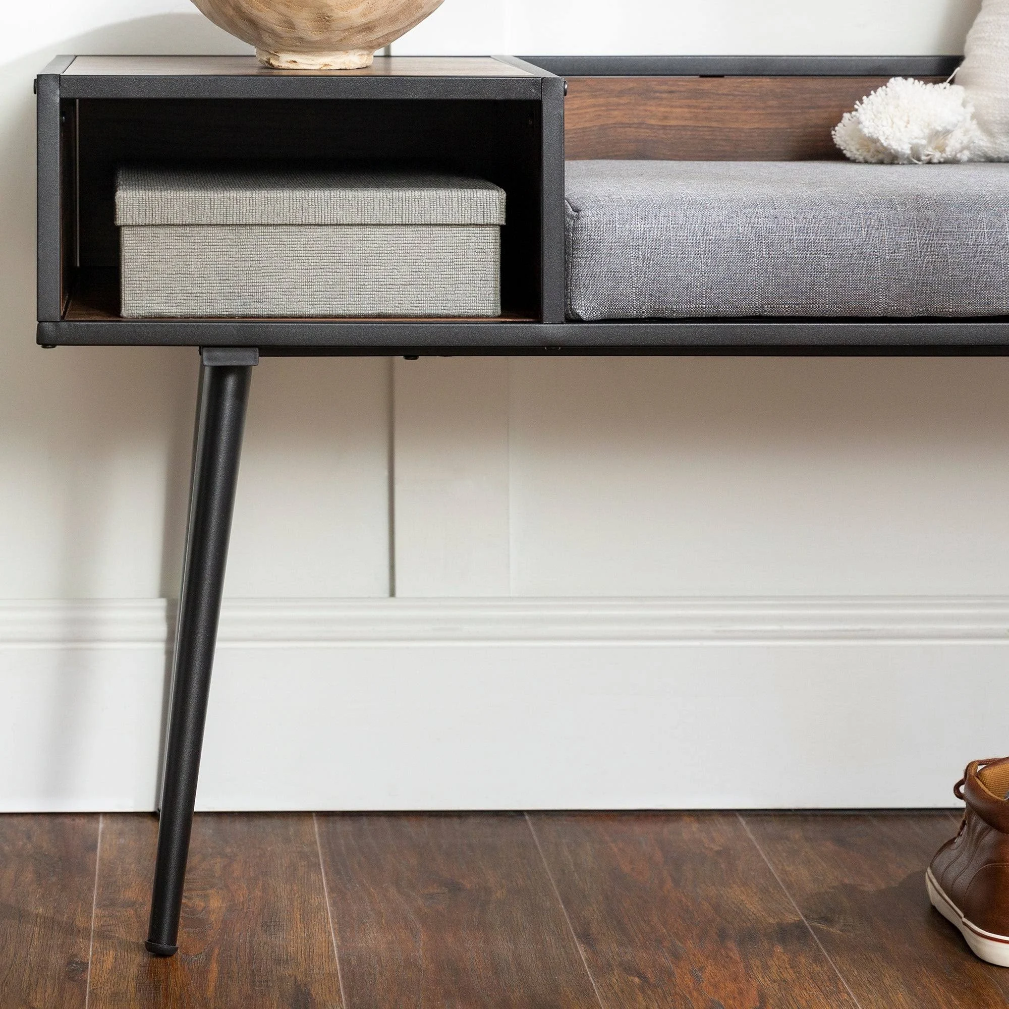 Carson Carrington Mid-Century Telephone Bench - Grey / Dark Walnut