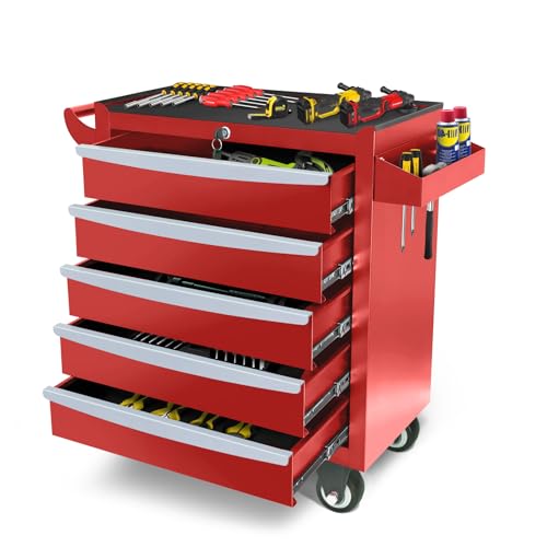 Rolling Tool Chest, Metal Tool Box with 5 Drawers