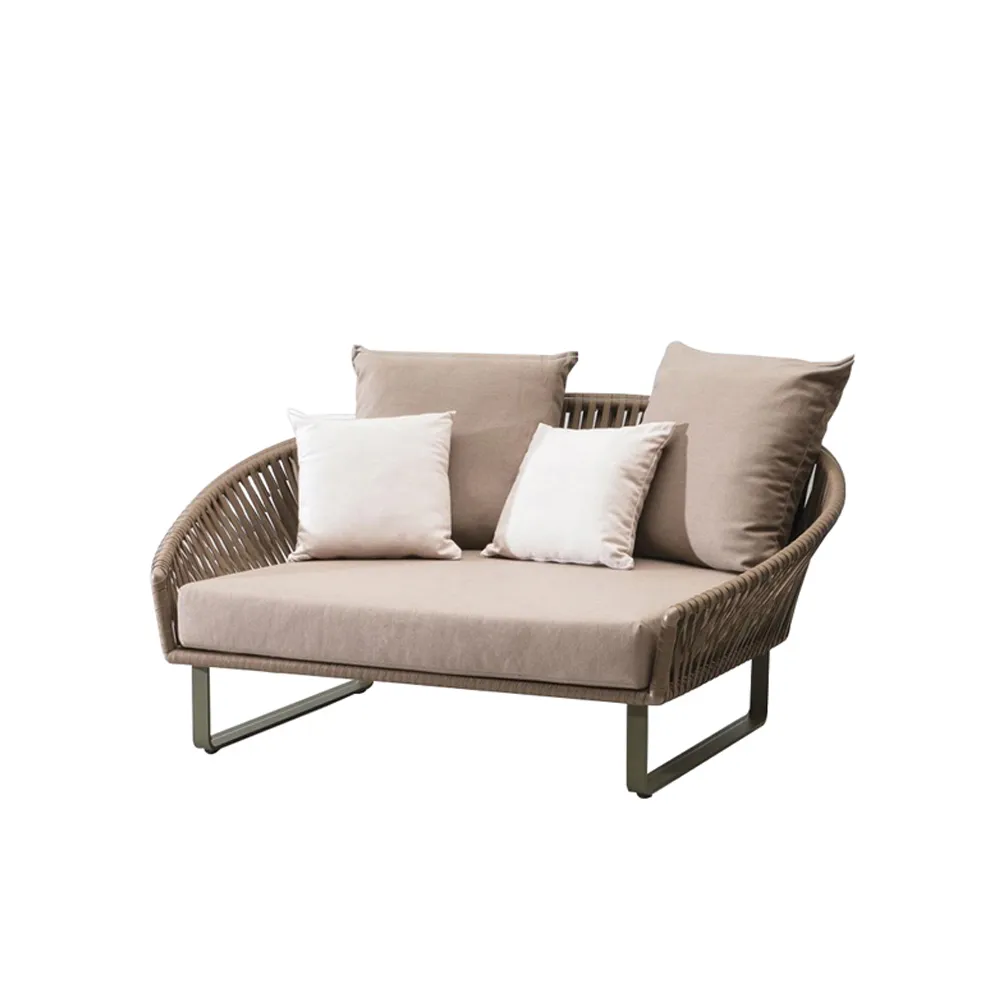 63" Rattan outdoor sofa bed with khaki pillows aluminum frame; A clearance sale