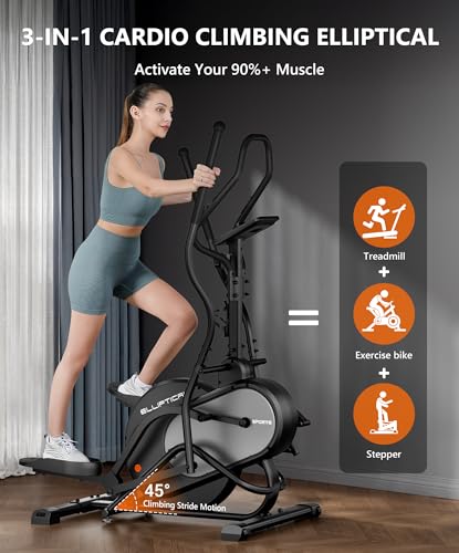 THERUN Elliptical Exercise Machine, 3-in-1 Cardio Climber Stepping Elliptical Machine for Home