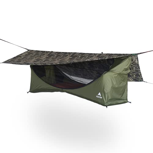 Haven Tents Lay Flat Hammock Tent - Waterproof Tent & Camping Hammock with Mosquito Net - Includes Insulated Pad and Rainfly - Haven Tent, Haven XL