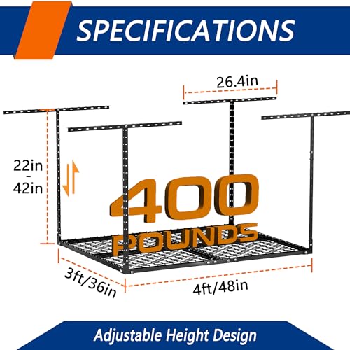 3 x 8FT Overhead Garage Storage Rack,Adjustable Ceiling Storage Racks,Garage Shelving Heavy Duty Storage Organizer System