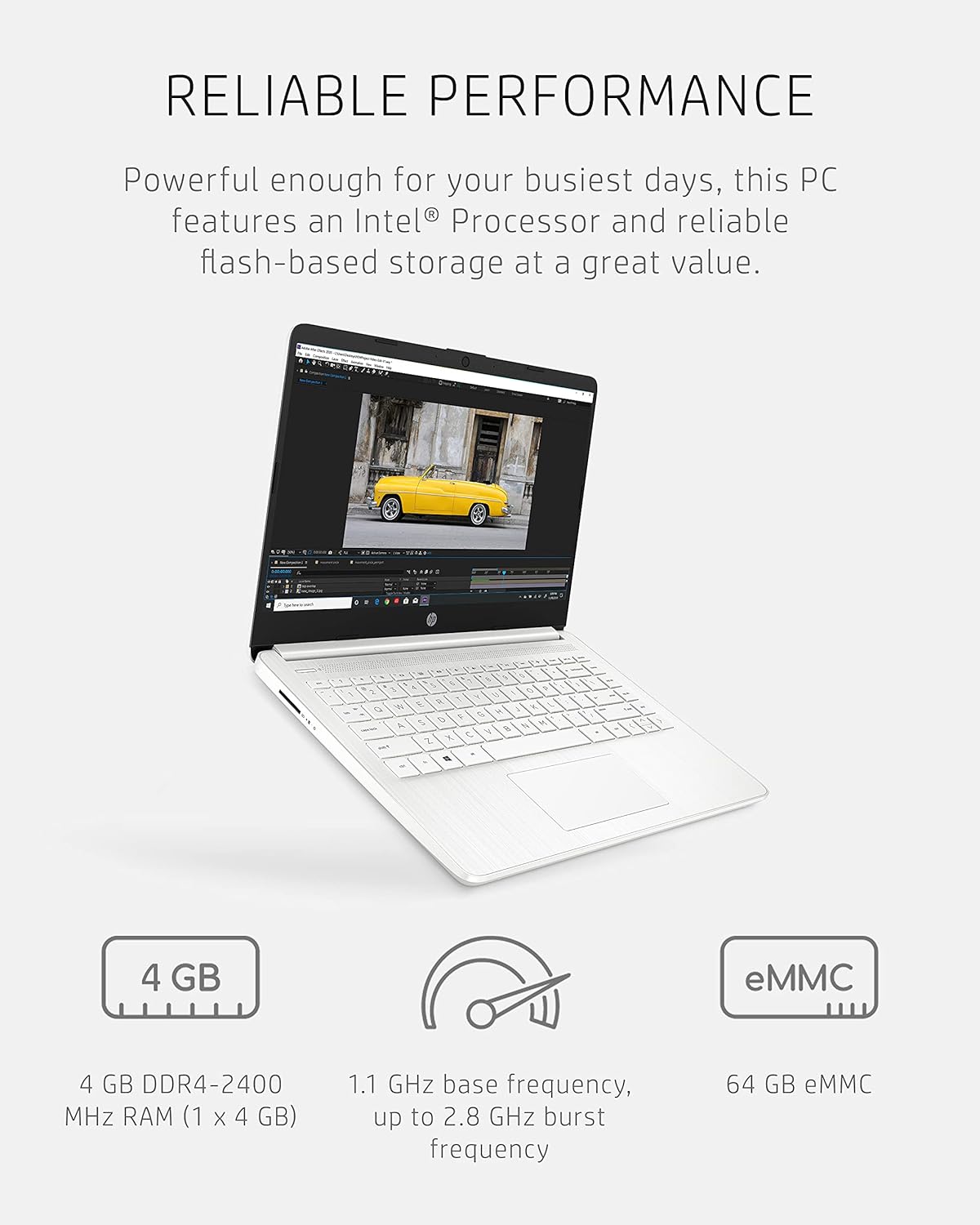 HP 14 Laptop, Intel Celeron N4020, 4 GB RAM, 64 GB Storage, 14-inch Micro-edge HD Display, Windows 10 Home, Thin & Portable, 4K Graphics